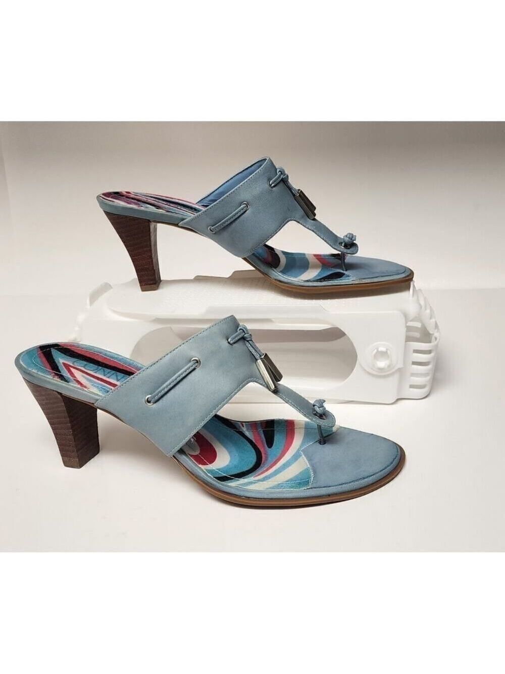 Connie City Lights T-Strap Blue Sandal Heel Shoes Size 8M